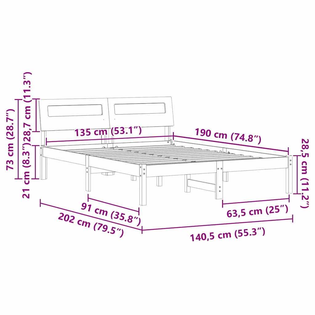 Bedframe met hoofdeinde Bruin 135 x 190 cm Massief grenenhout is nu te koop bij PeponiXL, paradijselijk wonen!