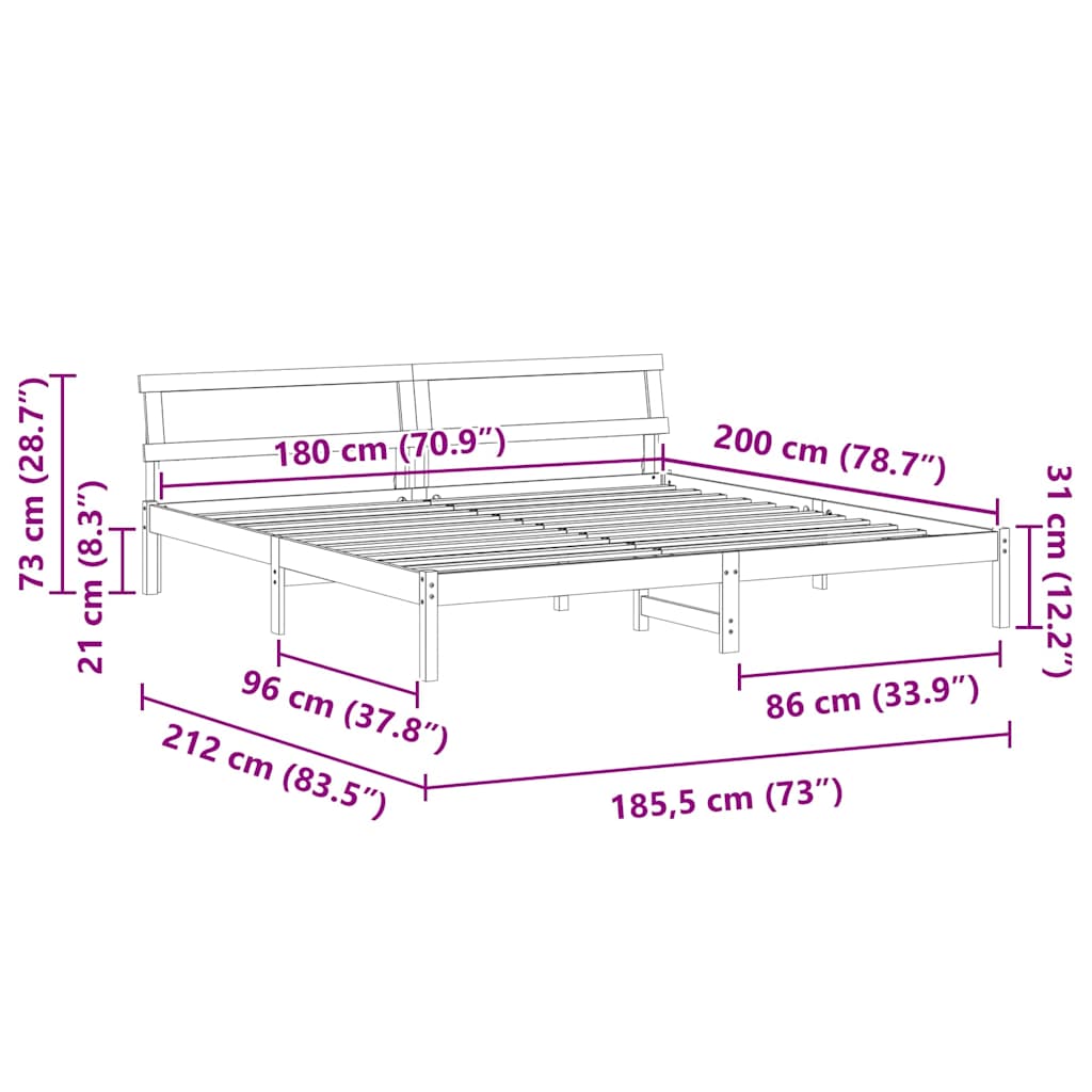 Bedframe met hoofdeinde Wit 180 x 200 cm Massief grenenhout is nu te koop bij PeponiXL, paradijselijk wonen!