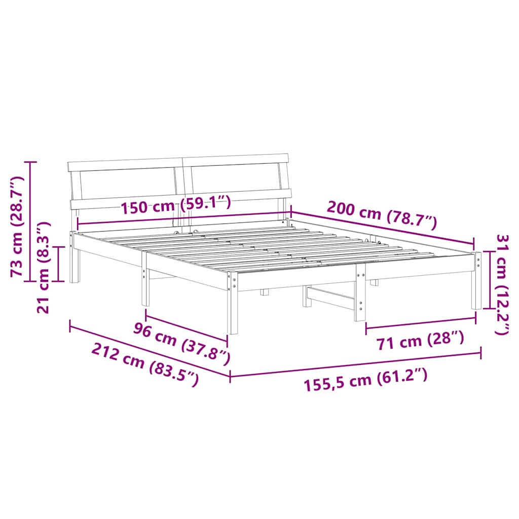 Bedframe met hoofdeinde Wit 150 x 200 cm Massief grenenhout is nu te koop bij PeponiXL, paradijselijk wonen!