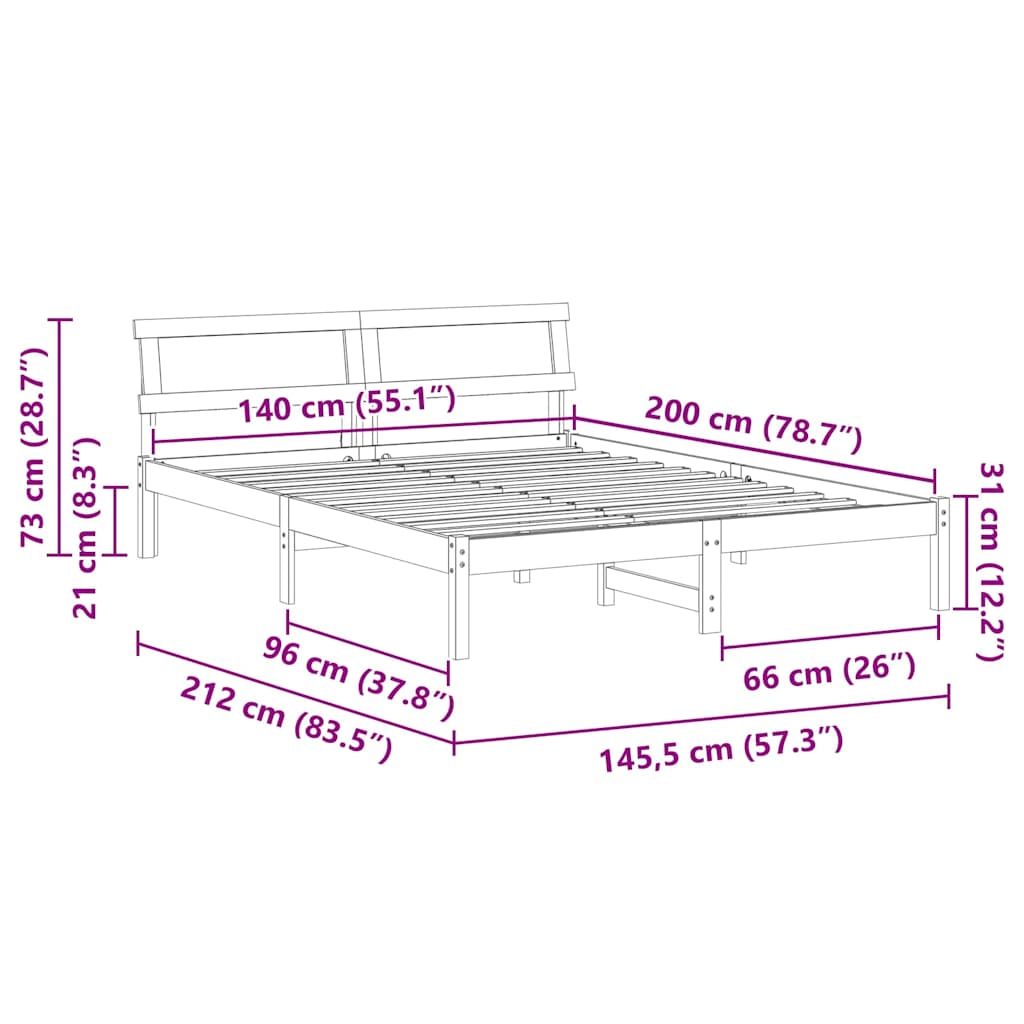 Bedframe met hoofdeinde Bruin 140 x 200 cm Massief grenenhout is nu te koop bij PeponiXL, paradijselijk wonen!