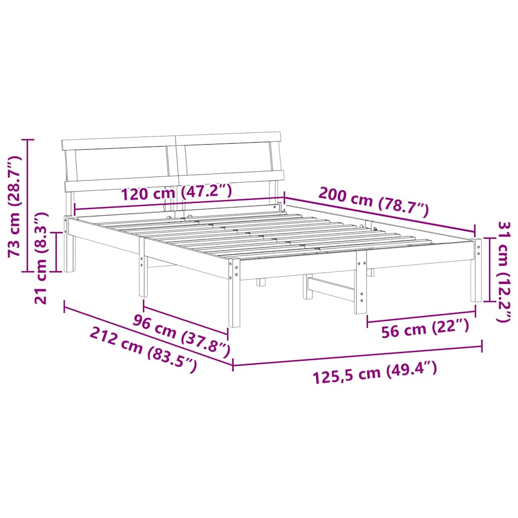 Bedframe met hoofdeinde Wit 120 x 200 cm Massief grenenhout is nu te koop bij PeponiXL, paradijselijk wonen!