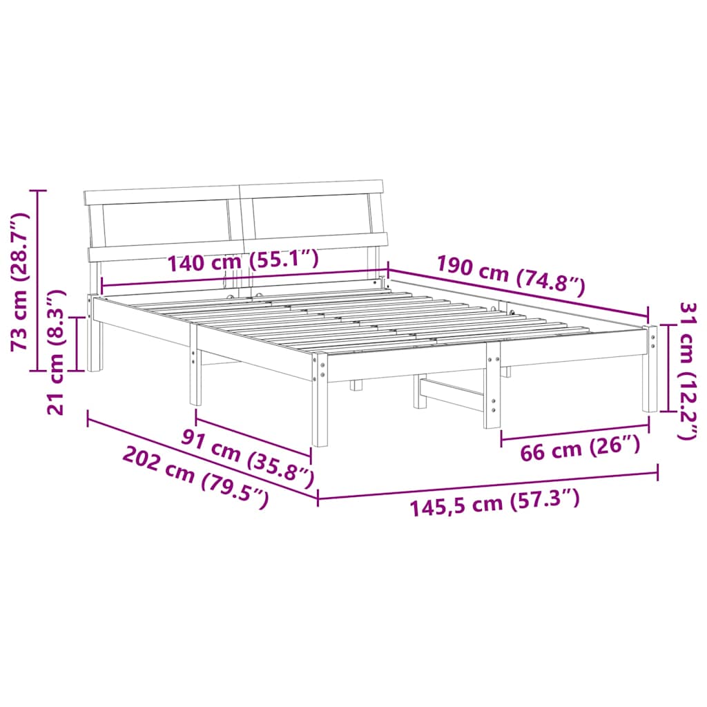 Bedframe met hoofdeinde Wit 140 x 190 cm Massief grenenhout is nu te koop bij PeponiXL, paradijselijk wonen!
