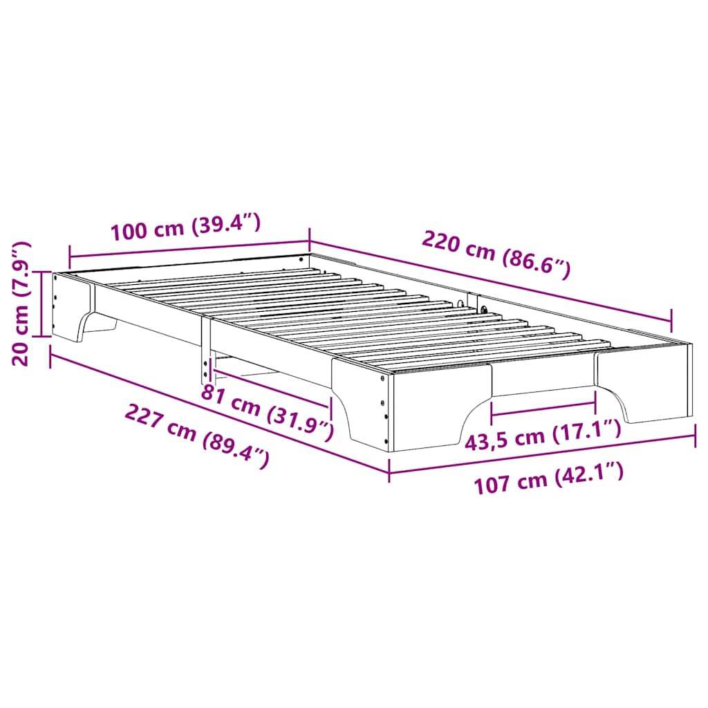 Bedframe Wit 100 x 220 cm Massief grenenhout is nu te koop bij PeponiXL, paradijselijk wonen!