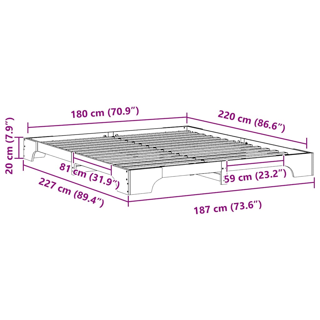 Bedframe Bruin 180 x 220 cm Massief grenenhout is nu te koop bij PeponiXL, paradijselijk wonen!