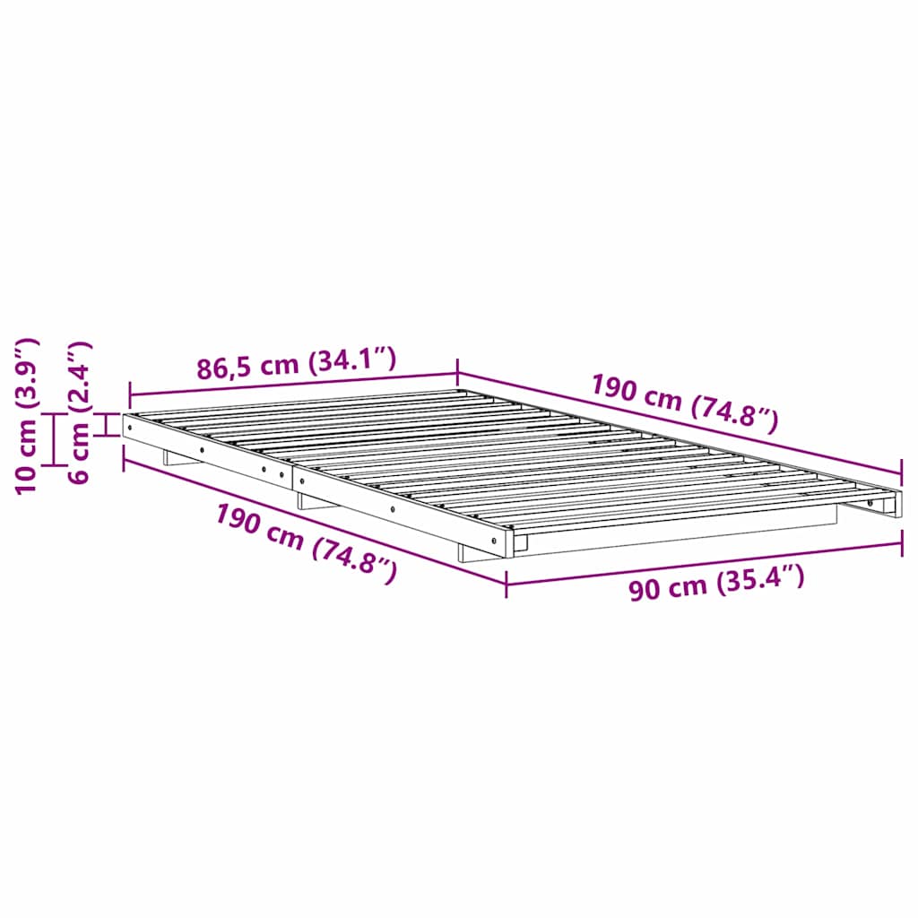 Bedframe Wasbruin 90 x 190 cm Massief grenenhout is nu te koop bij PeponiXL, paradijselijk wonen!