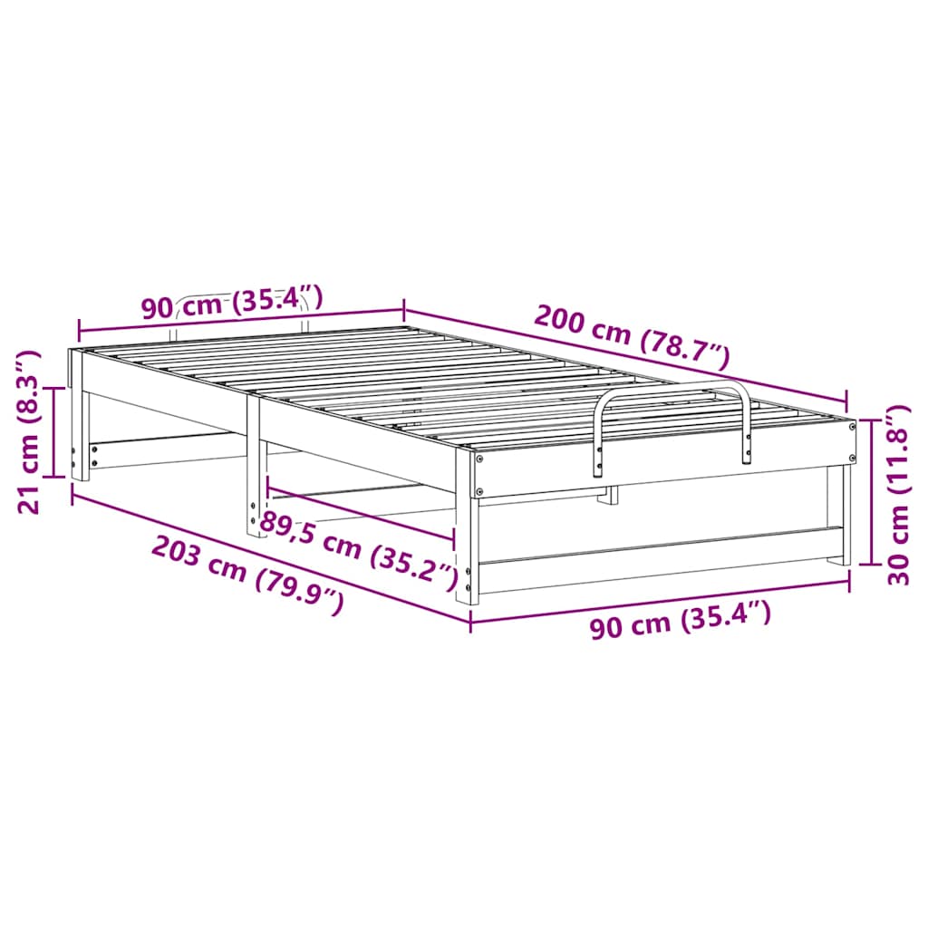 Bedframe Wit 90 x 200 cm Massief grenenhout is nu te koop bij PeponiXL, paradijselijk wonen!