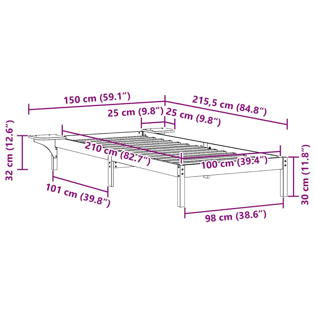 Bedframe met Zijtafels Naturel 100 x 210 cm Massief grenenhout is nu te koop bij PeponiXL, paradijselijk wonen!