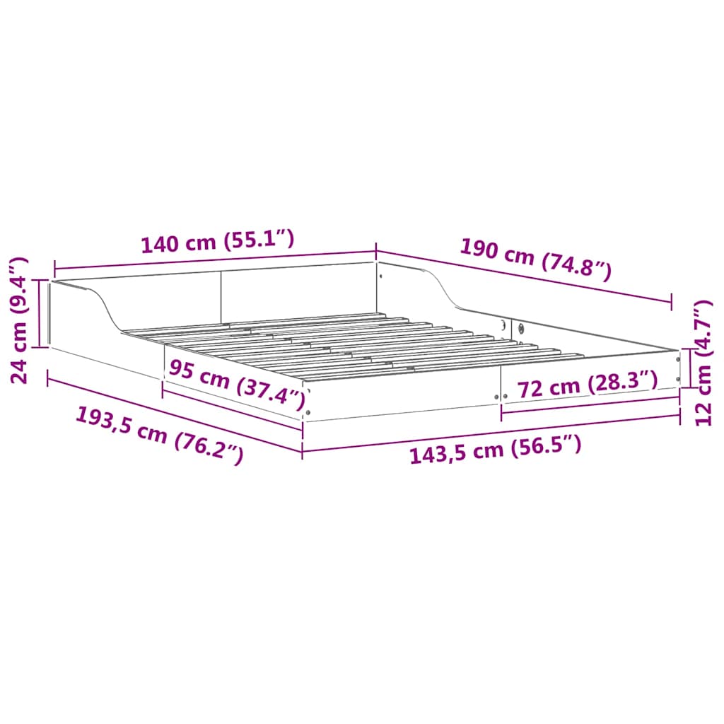 Bedframe Wit 140 x 190 cm Massief grenenhout is nu te koop bij PeponiXL, paradijselijk wonen!