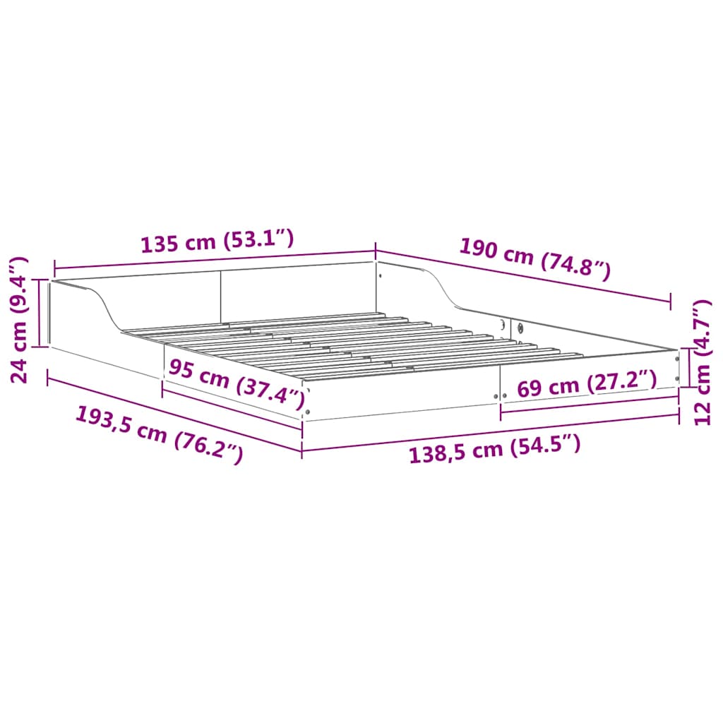 Bedframe Wasbruin 135 x 190 cm Massief grenenhout is nu te koop bij PeponiXL, paradijselijk wonen!