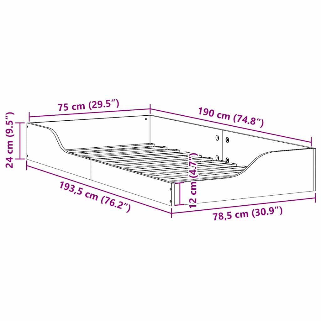 Bedframe Bruin 75 x 190 cm Massief grenenhout is nu te koop bij PeponiXL, paradijselijk wonen!