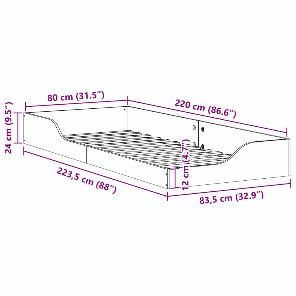 Bedframe Bruin 80 x 220 cm Massief grenenhout is nu te koop bij PeponiXL, paradijselijk wonen!