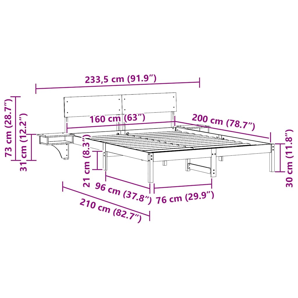 Bedframe met hoofdeinde Bruin 160 x 200 cm Massief grenenhout is nu te koop bij PeponiXL, paradijselijk wonen!