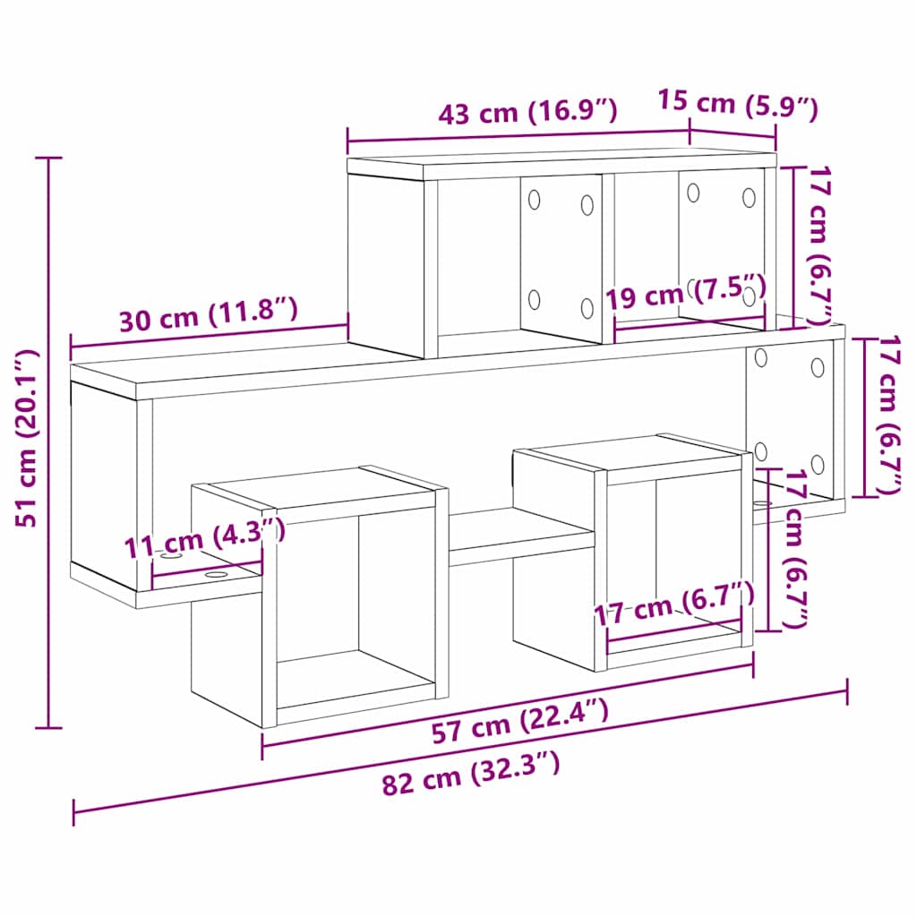 Wandplank artisanaal eikenkleurig 82 x 15 x 51 cm Bewerkt hout is nu te koop bij PeponiXL, paradijselijk wonen!