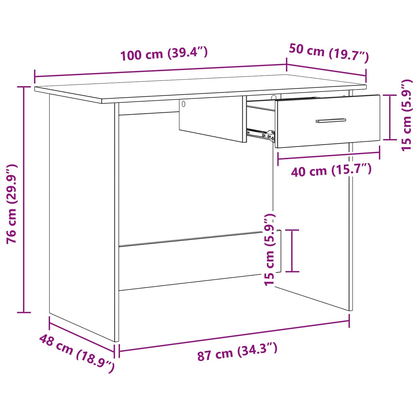 Bureau met lade Oudhout 100 x 50 x 76 cm Bewerkt hout is nu te koop bij PeponiXL, paradijselijk wonen!