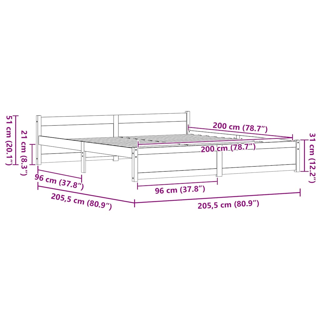 Bedframe Wasbruin 205,5 x 205,5 x 51 cm Massief grenenhout is nu te koop bij PeponiXL, paradijselijk wonen!