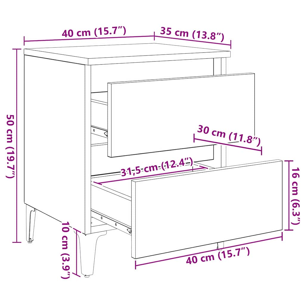 Nachtkastje 2 pcs Zwart eiken 40 x 35 x 50 cm Bewerkt hout is nu te koop bij PeponiXL, paradijselijk wonen!