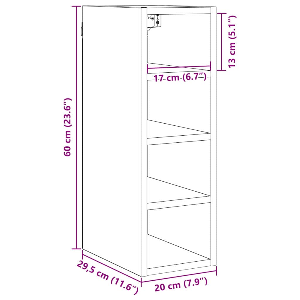 Hangkast met plank Zwart eiken 20 x 29,5 x 60 cm Bewerkt hout is nu te koop bij PeponiXL, paradijselijk wonen!
