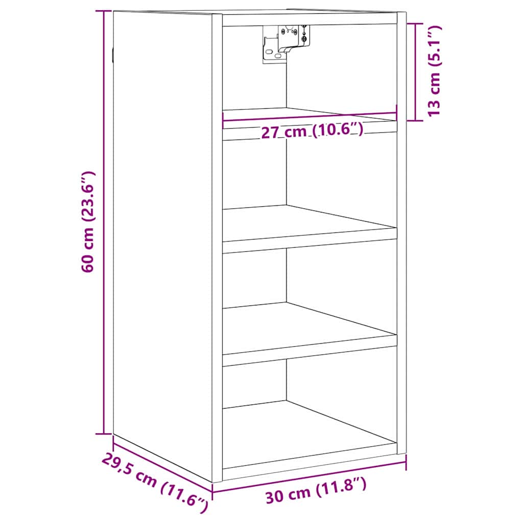 Hangkast met plank Zwart eiken 30 x 29,5 x 60 cm Bewerkt hout is nu te koop bij PeponiXL, paradijselijk wonen!