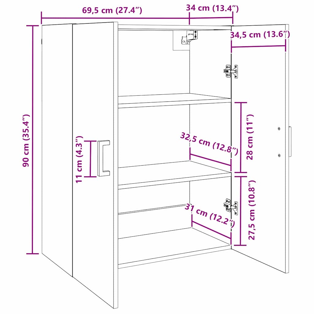 Wandkast Wandgemonteerd Oudhout 69,5 x 34 x 90 cm Bewerkt hout is nu te koop bij PeponiXL, paradijselijk wonen!