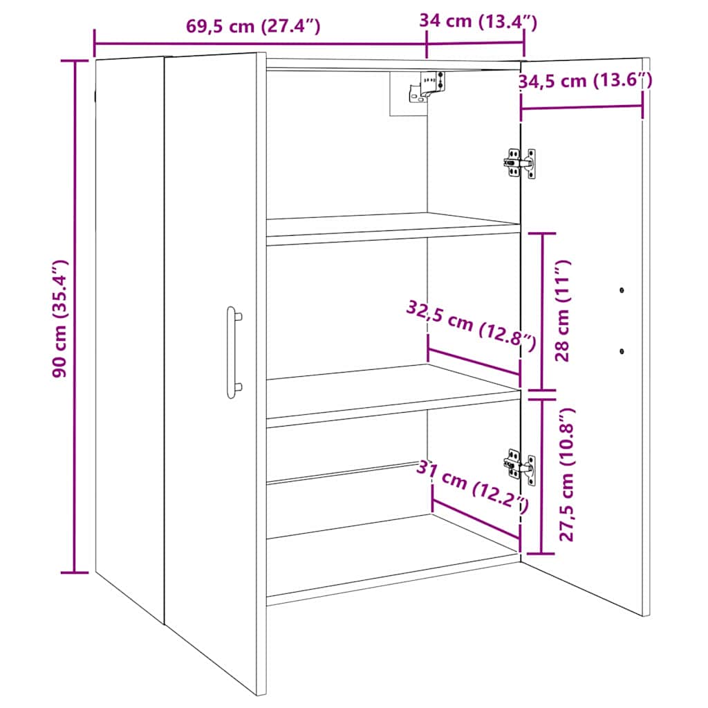 Wandkast Zwart eiken 69.5 x 34 x 90 cm Bewerkt hout is nu te koop bij PeponiXL, paradijselijk wonen!