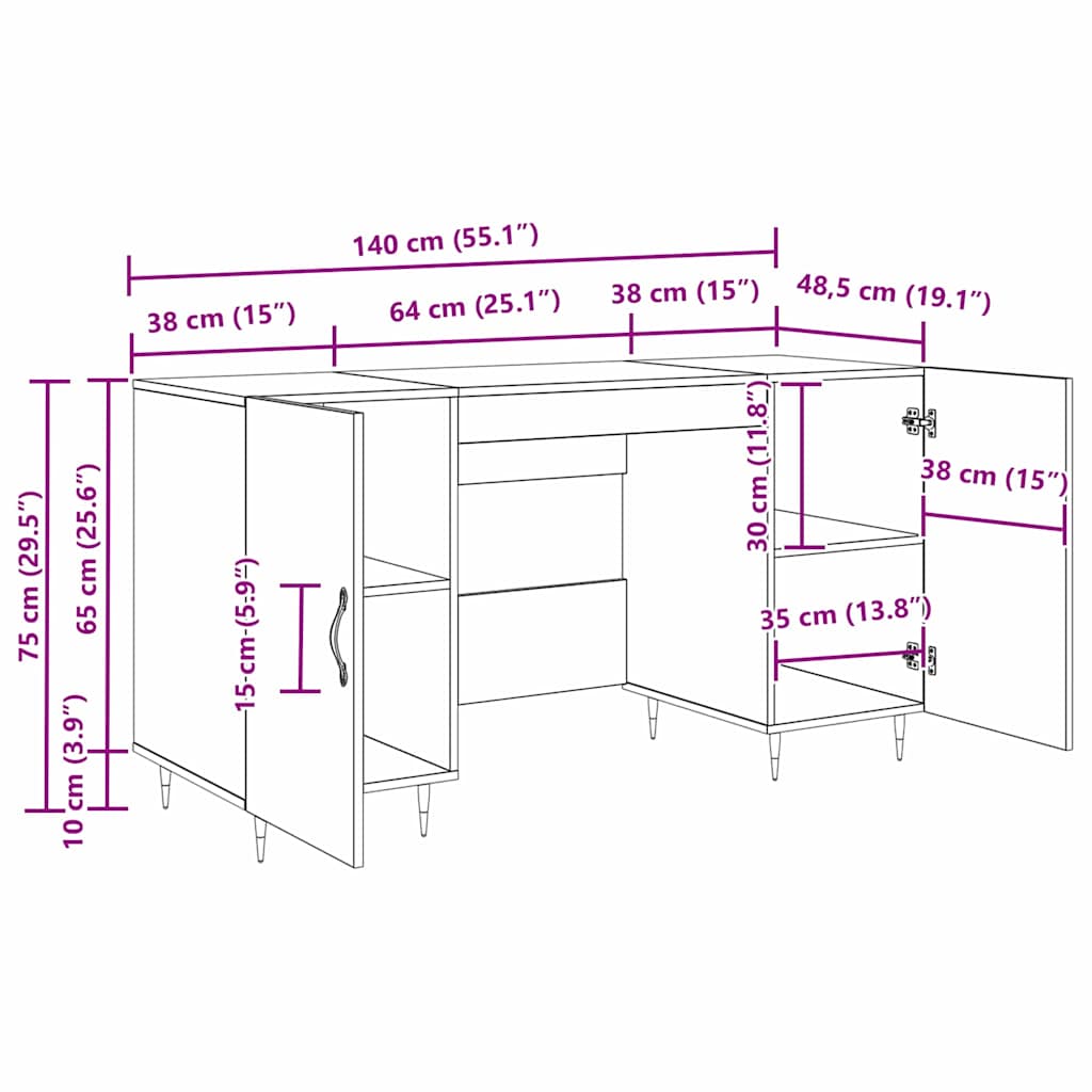 Bureau met plank Zwart eiken 140 x 50 x 75 cm Bewerkt hout is nu te koop bij PeponiXL, paradijselijk wonen!