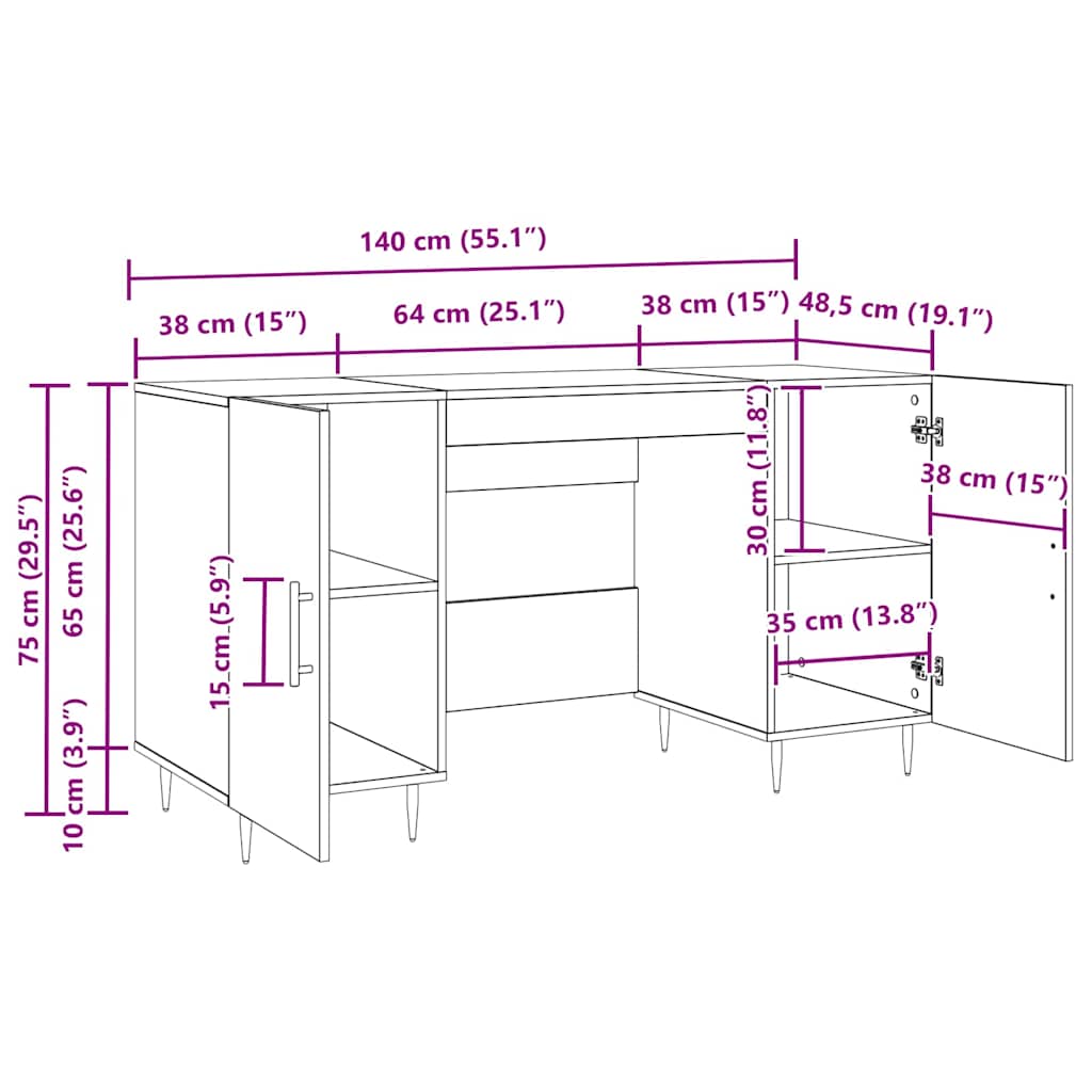 Bureau met plank met opslag Zwart eiken Bewerkt hout is nu te koop bij PeponiXL, paradijselijk wonen!