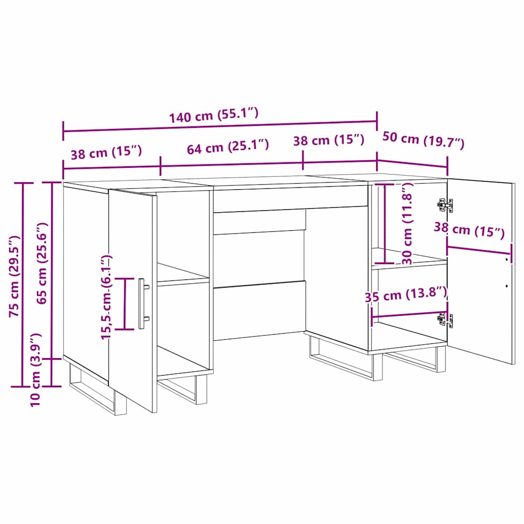 Bureau artisanaal eikenkleurig 140 x 50 x 75 cm Bewerkt hout is nu te koop bij PeponiXL, paradijselijk wonen!