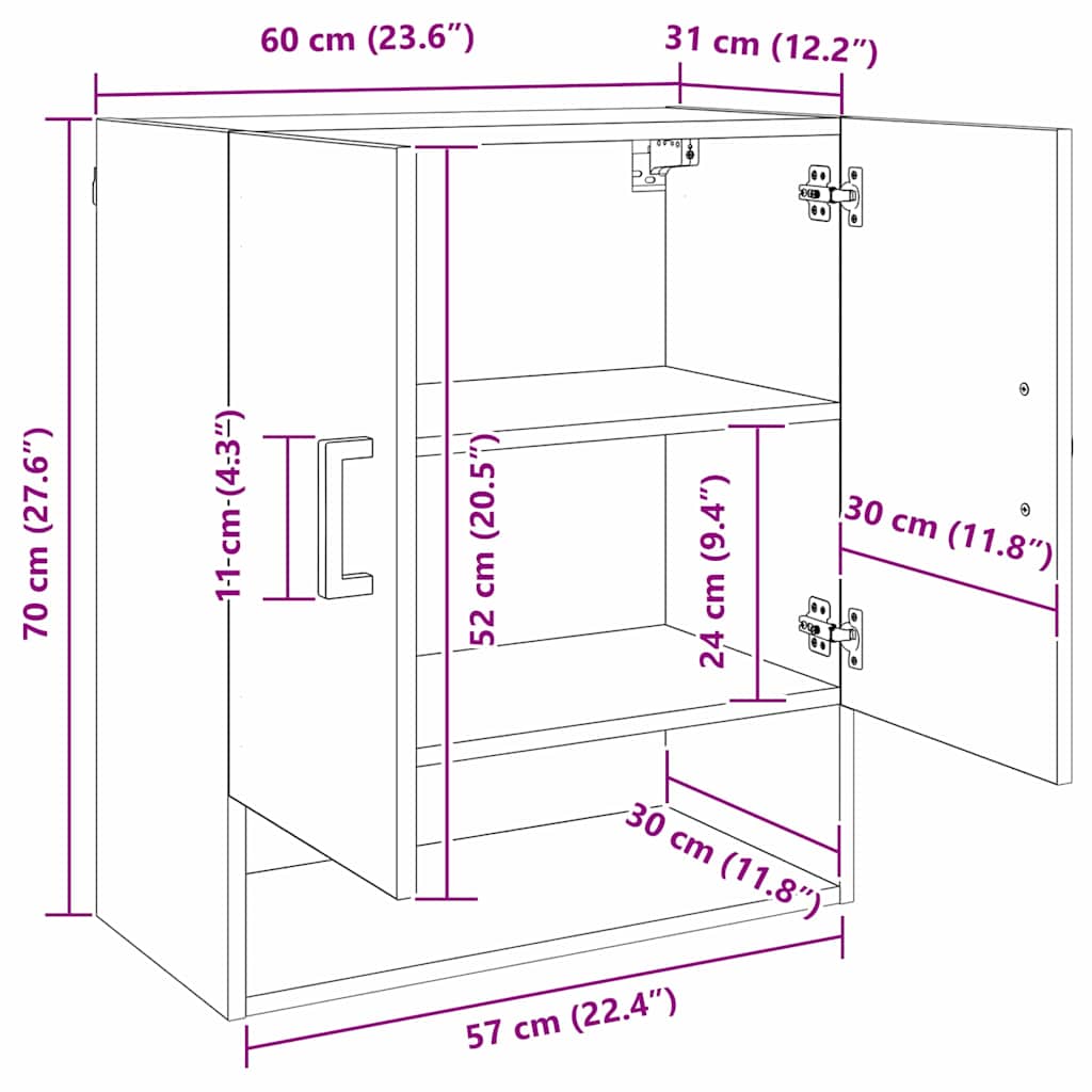Wandkast artisanaal eikenkleurig 60 x 31 x 70 cm Bewerkt hout is nu te koop bij PeponiXL, paradijselijk wonen!