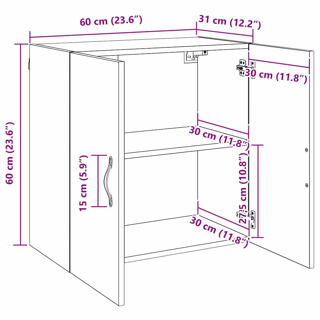 Wandkast Wandgemonteerd Oudhout 60 x 31 x 60 cm Bewerkt hout is nu te koop bij PeponiXL, paradijselijk wonen!