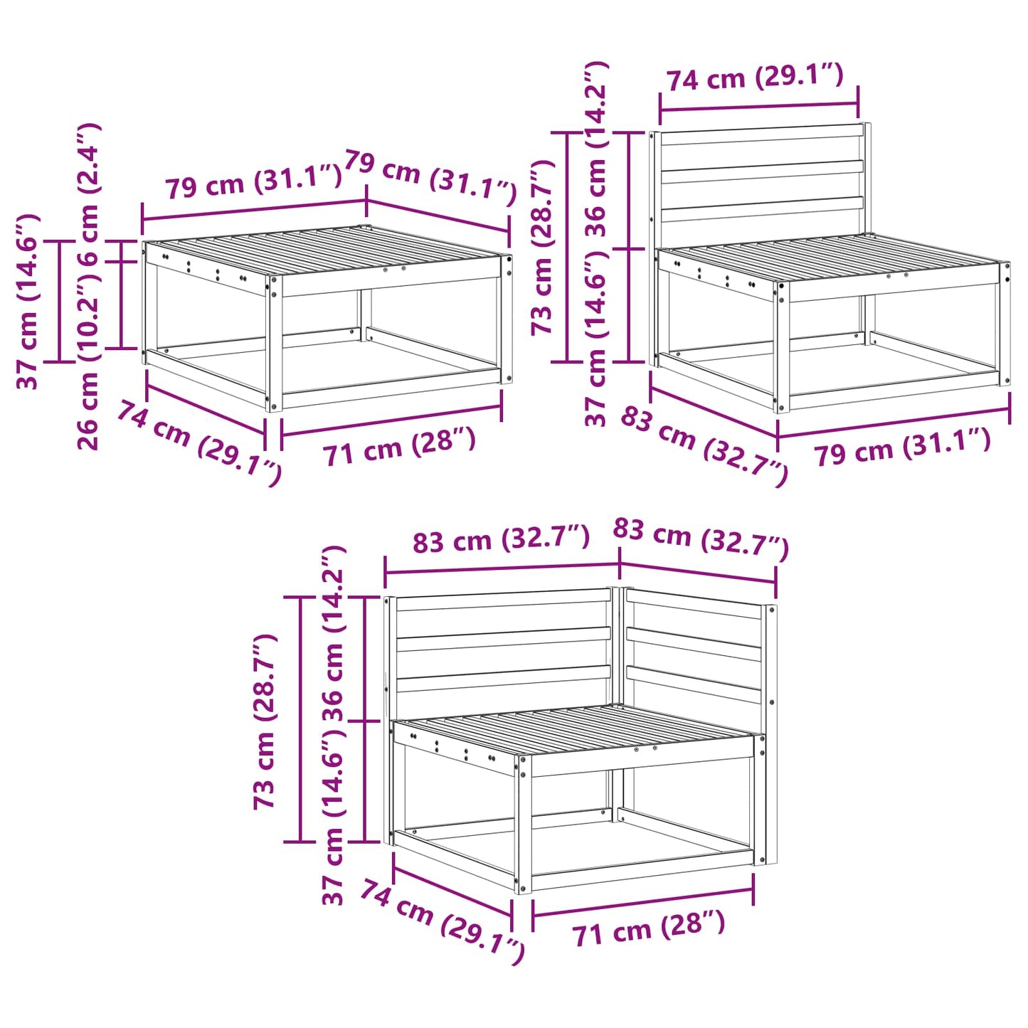 Buiten bankenset 7 pcs Wit Massief Acaciahout is nu te koop bij PeponiXL, paradijselijk wonen!