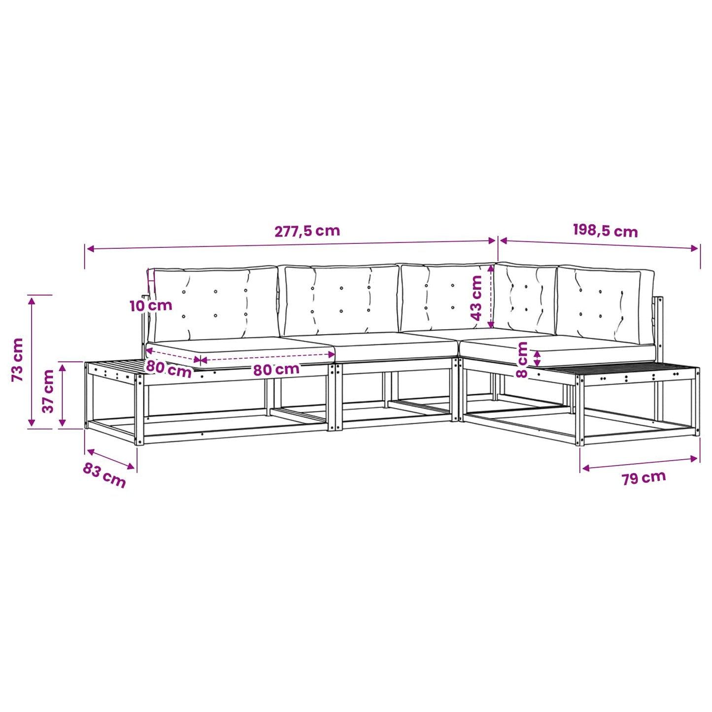 Buiten bankenset met kussen Wit 277,5 x 198,5 x 73 cm Polyester is nu te koop bij PeponiXL, paradijselijk wonen!