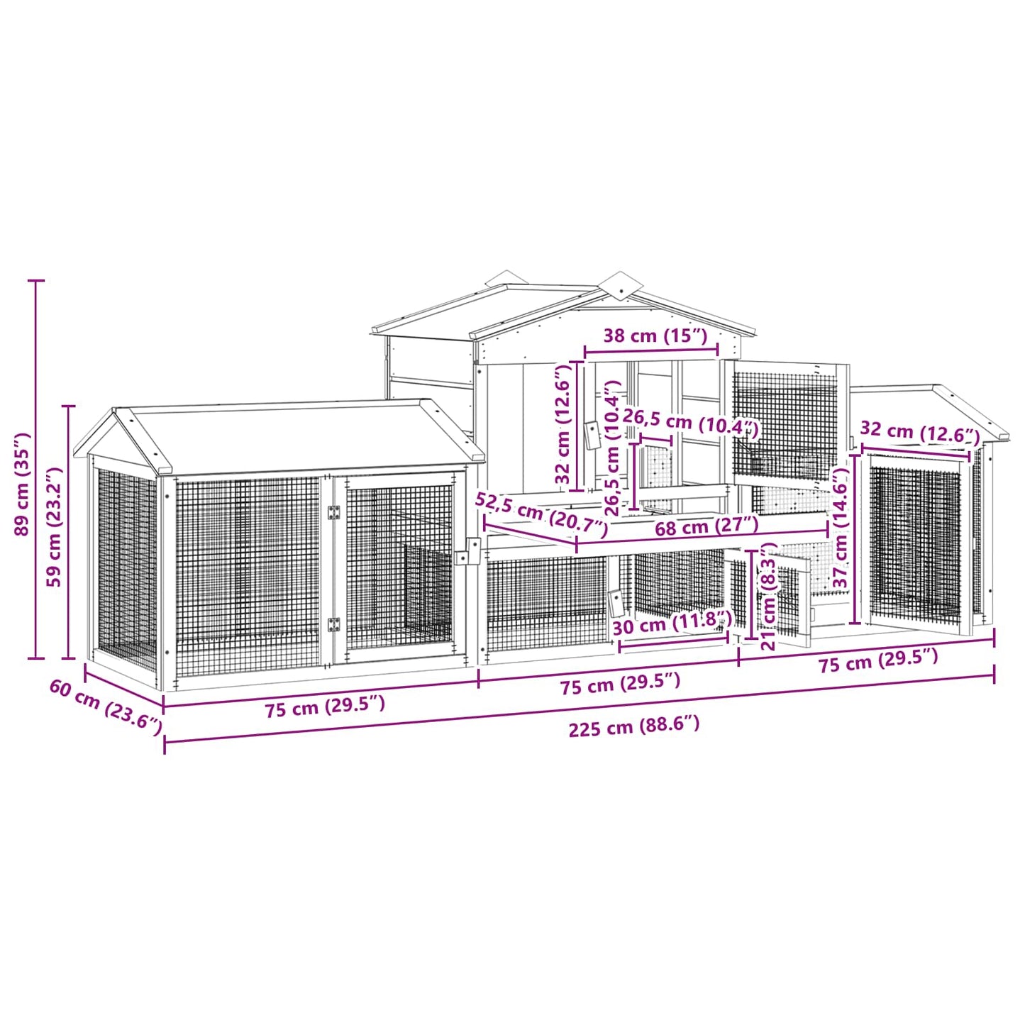 Kippenhok Bruin 225 x 60 x 89 cm