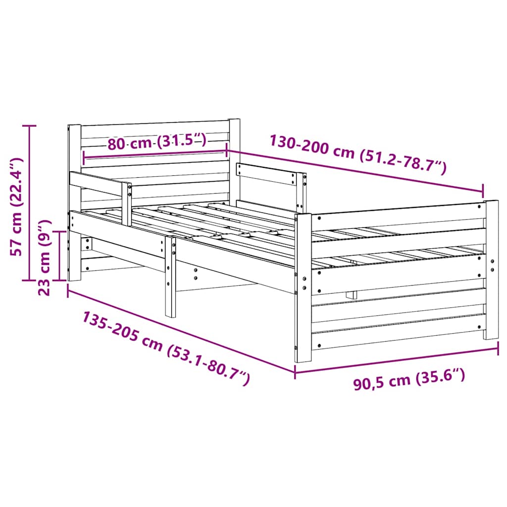 Bedframe met hoofdeinde Wasbruin 80 x 200 cm Bewerkt hout is nu te koop bij PeponiXL, paradijselijk wonen!