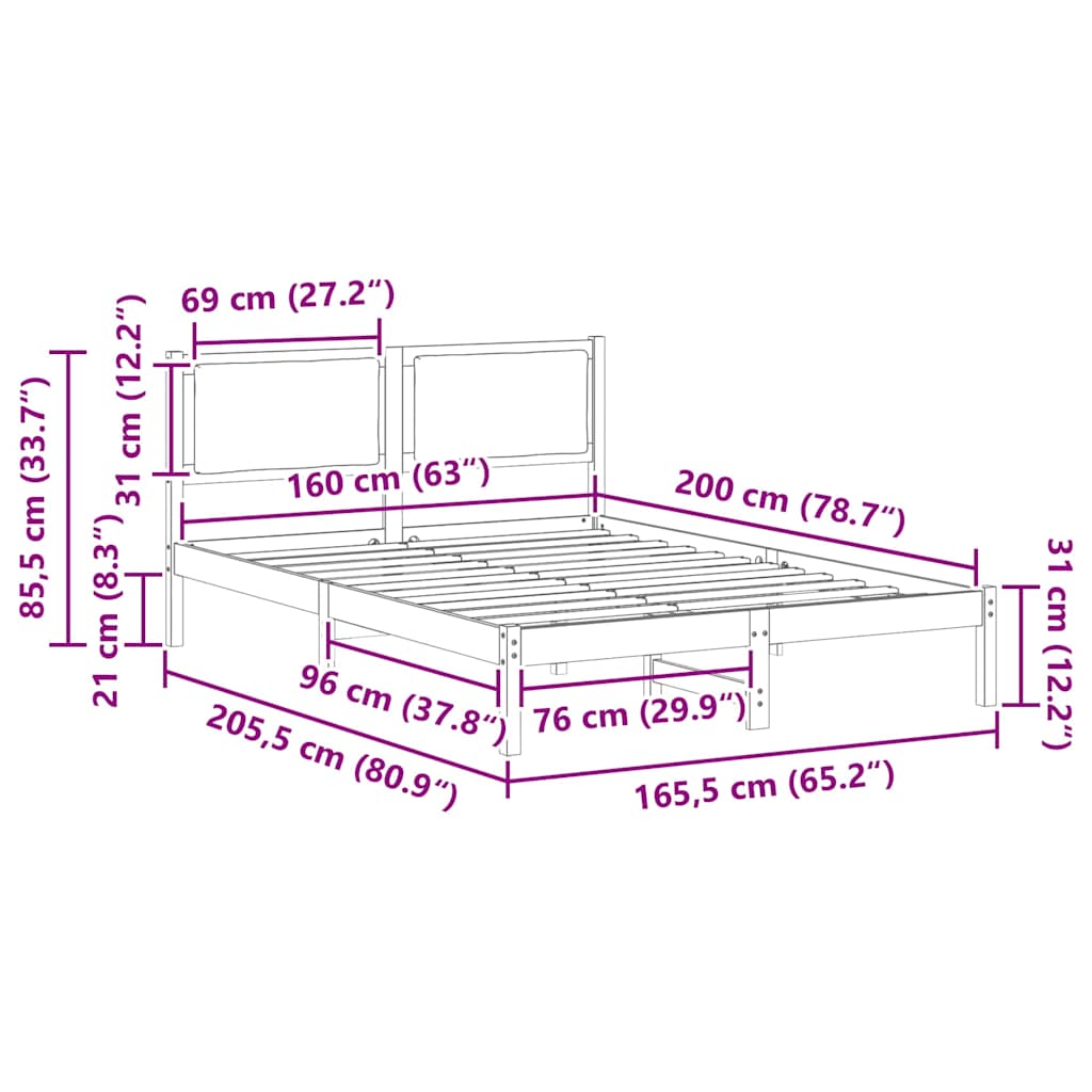 Bedframe met hoofdeinde Taupe 160 x 200 cm Massief grenenhout is nu te koop bij PeponiXL, paradijselijk wonen!