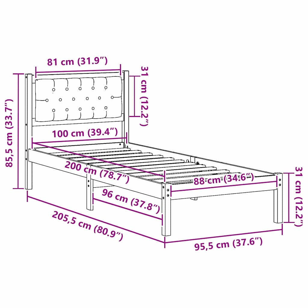 Bedframe met hoofdeinde Zwart 100 x 200 cm Massief grenenhout is nu te koop bij PeponiXL, paradijselijk wonen!