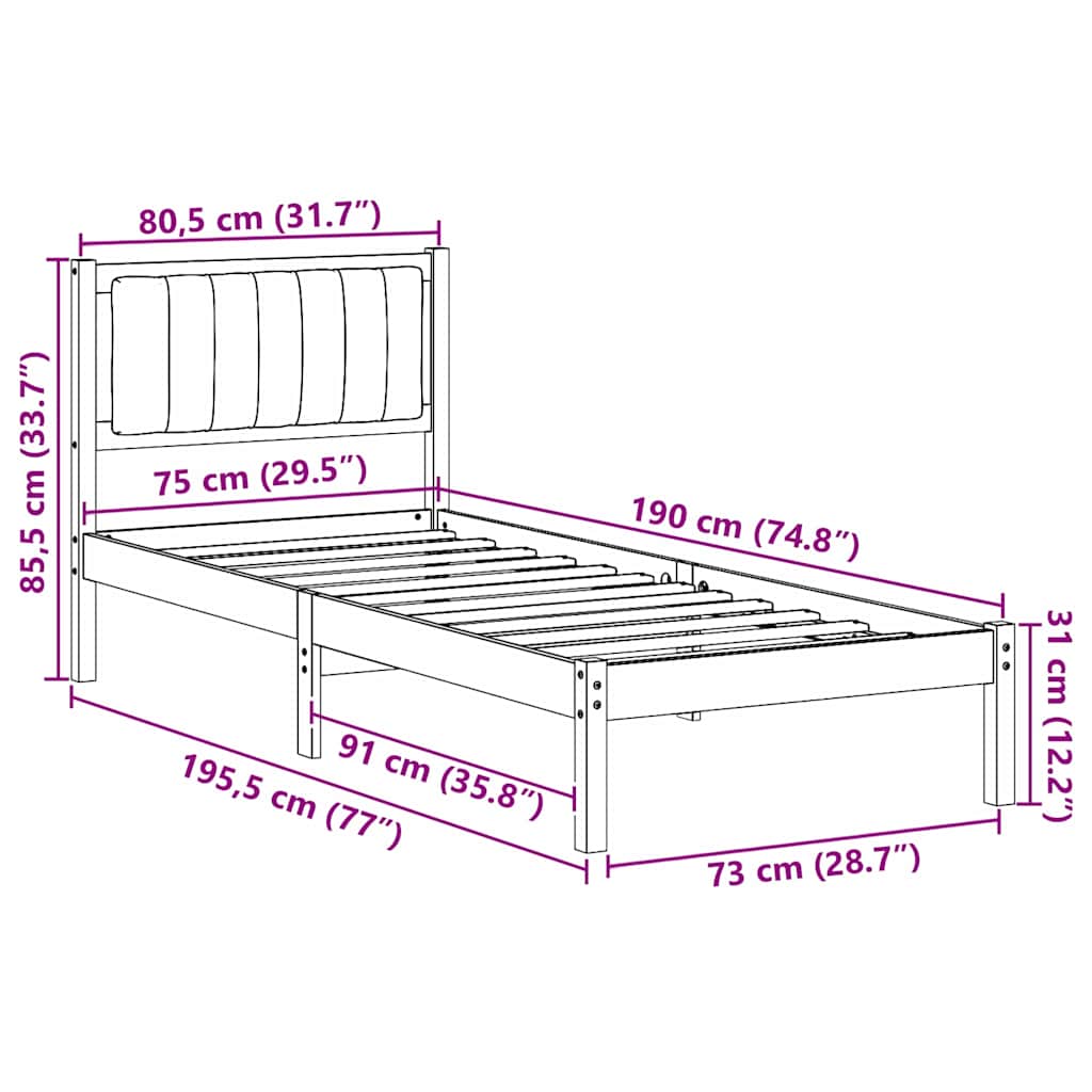 Bedframe met Gevoerd Hoofdgedeelte Zwart 75 x 190 cm is nu te koop bij PeponiXL, paradijselijk wonen!