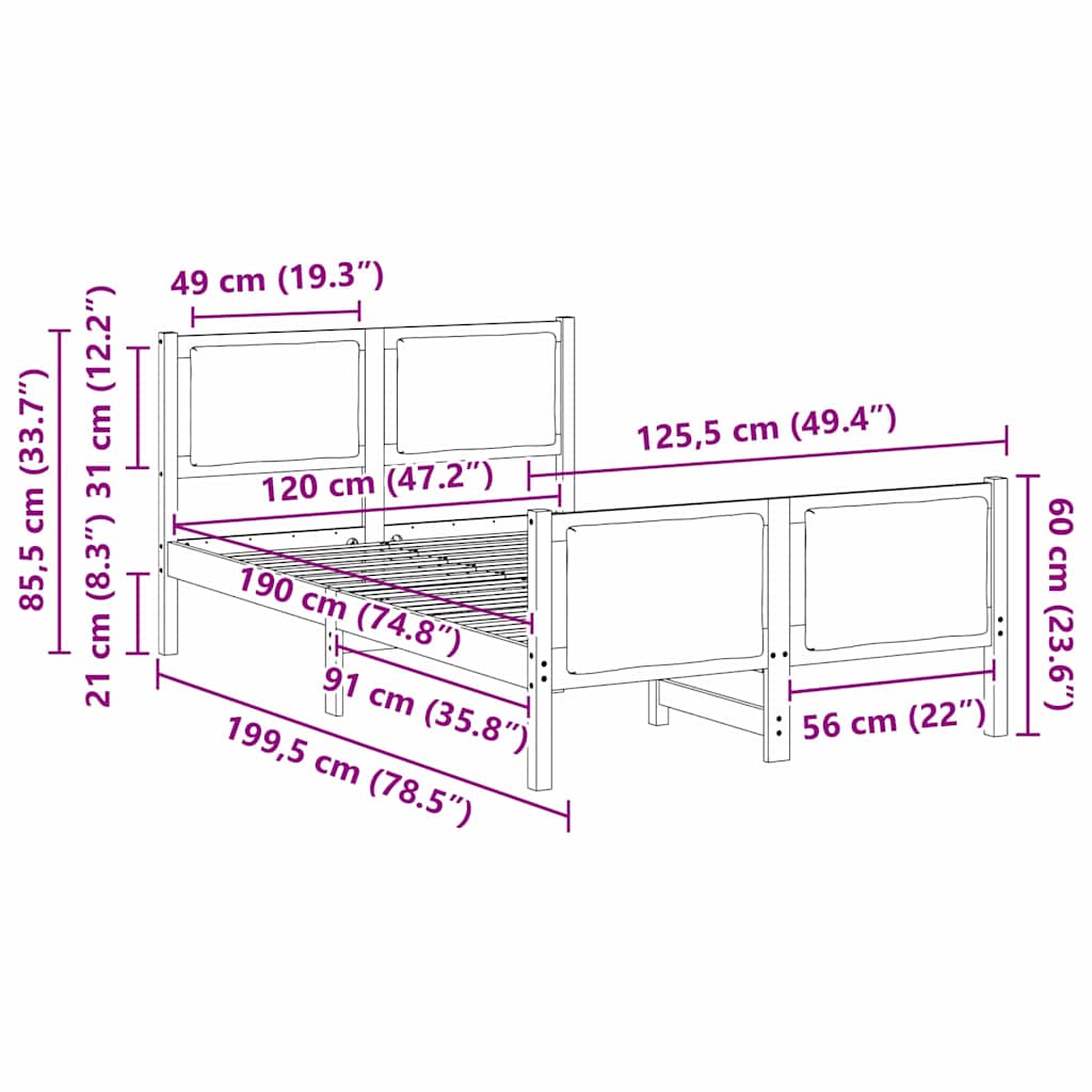 Bedframe met hoofdeinde Zwart 120 x 190 cm Stof is nu te koop bij PeponiXL, paradijselijk wonen!
