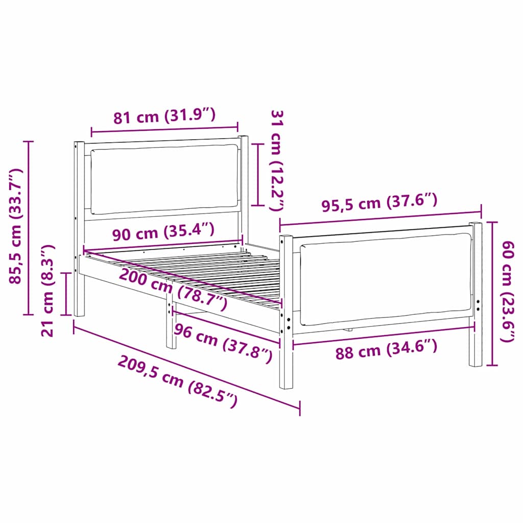 Bedframe met hoofdeinde Zwart 90 x 200 cm Stof is nu te koop bij PeponiXL, paradijselijk wonen!