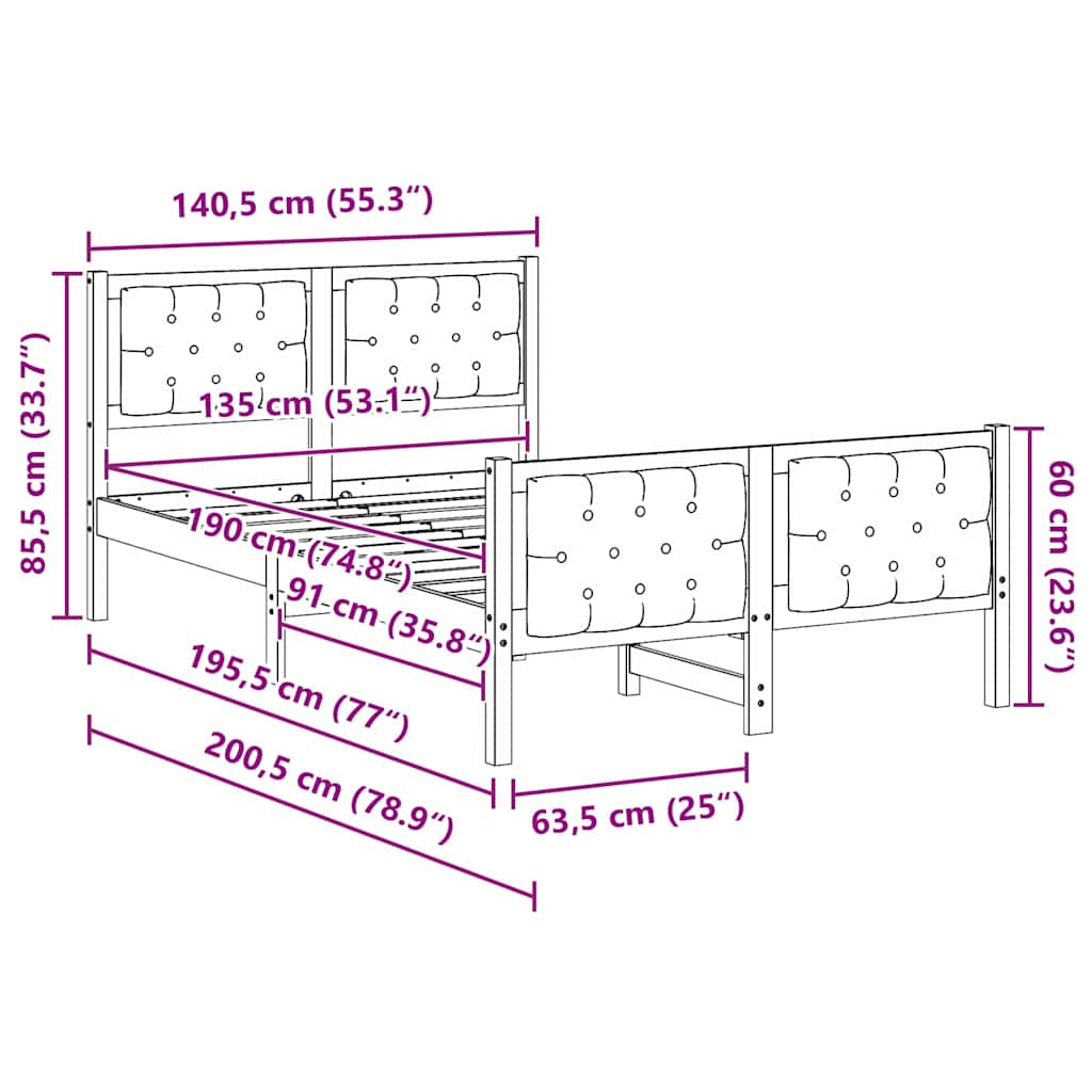 Bedframe Lichtgrijs 135 x 190 cm Massief grenenhout is nu te koop bij PeponiXL, paradijselijk wonen!