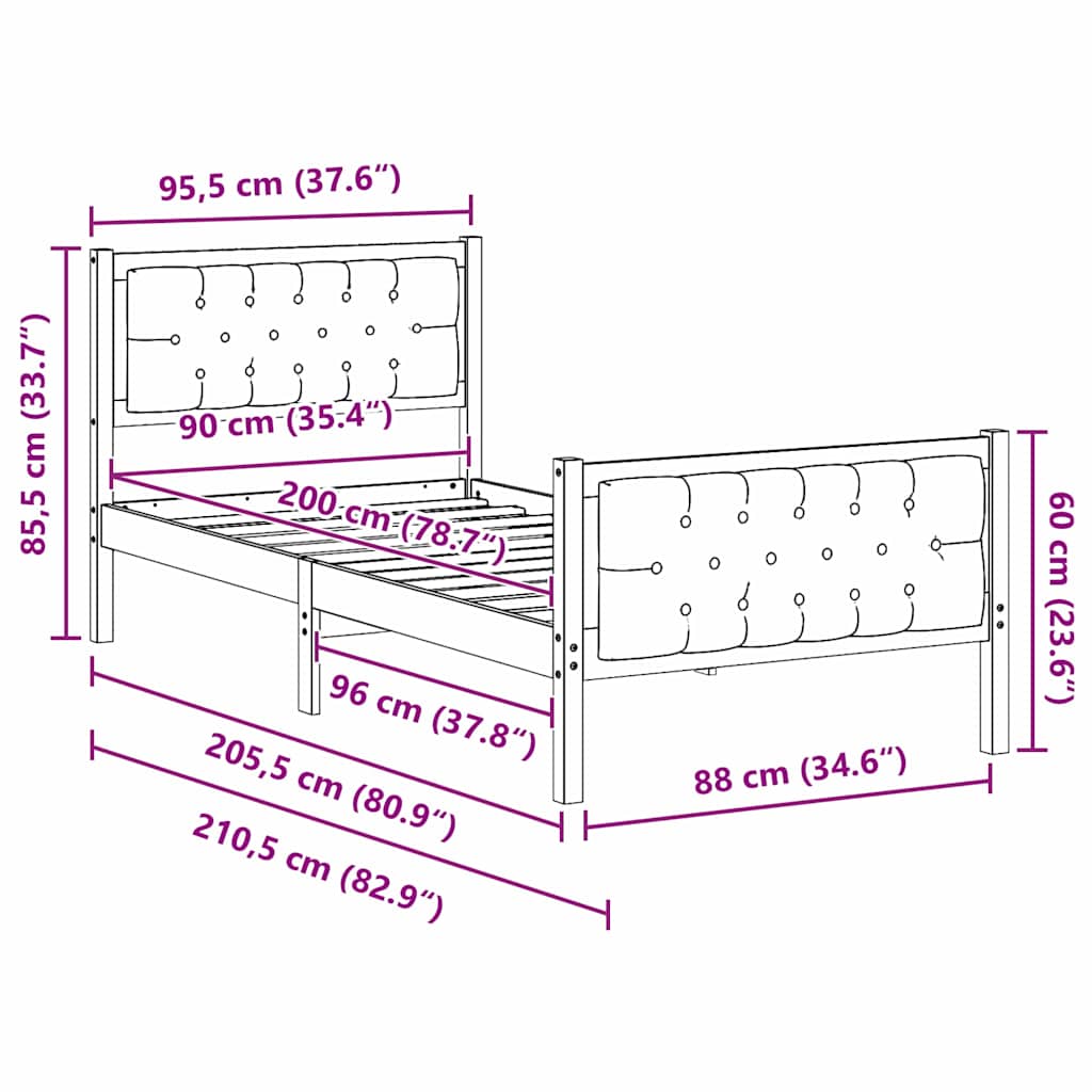 Bedframe met hoofdeinde Zwart 90 x 200 cm Massief grenenhout is nu te koop bij PeponiXL, paradijselijk wonen!
