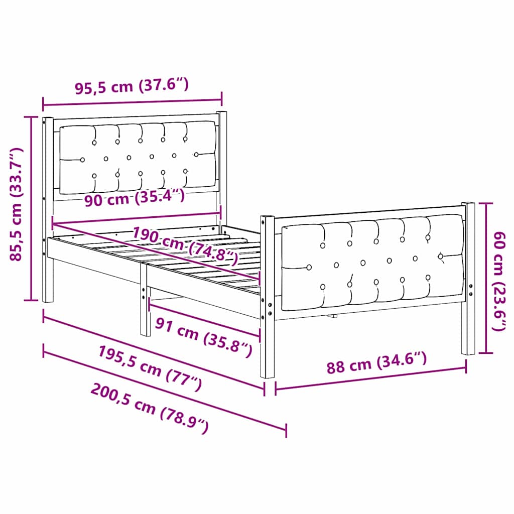 Bedframe met hoofdeinde Taupe 90 x 190 cm Massief grenenhout is nu te koop bij PeponiXL, paradijselijk wonen!
