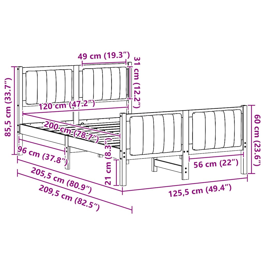 Bedframe Bruin en lichtgrijs 120 x 200 cm Massief grenenhout is nu te koop bij PeponiXL, paradijselijk wonen!