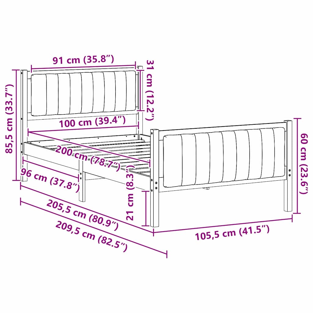 Bedframe Bruin en donkergrijs 100 x 200 cm Massief grenenhout is nu te koop bij PeponiXL, paradijselijk wonen!