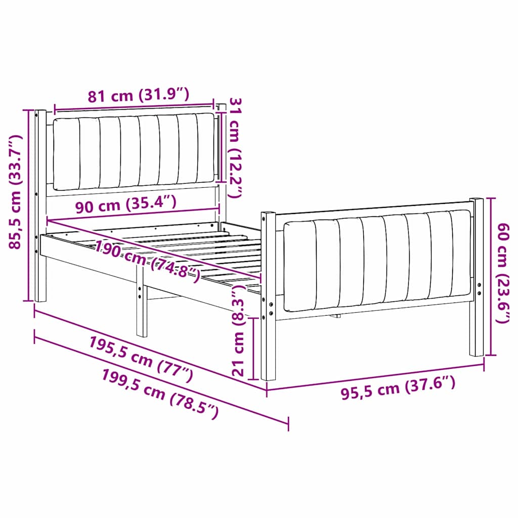Bedframe Bruin en lichtgrijs 90 x 190 cm Massief grenenhout is nu te koop bij PeponiXL, paradijselijk wonen!