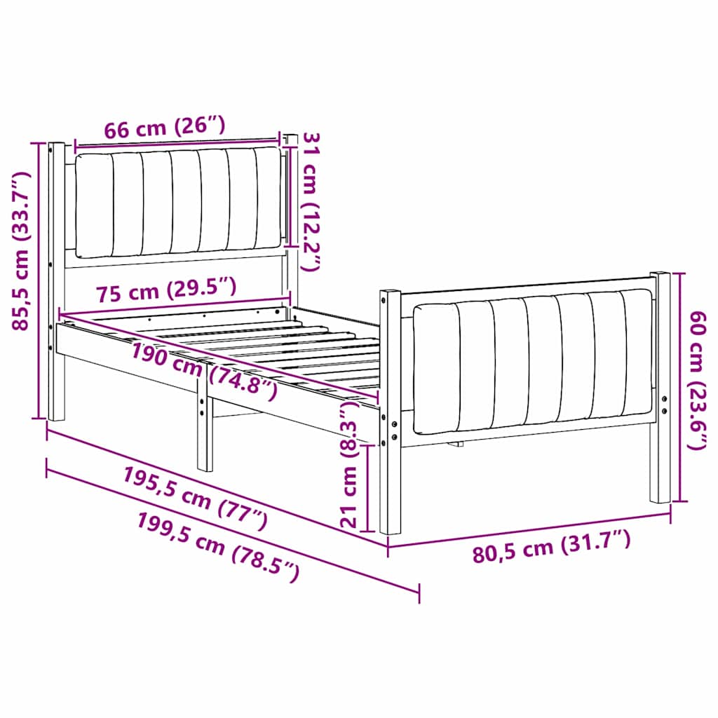 Bedframe Bruin en donkergrijs 75 x 190 cm Massief grenenhout is nu te koop bij PeponiXL, paradijselijk wonen!
