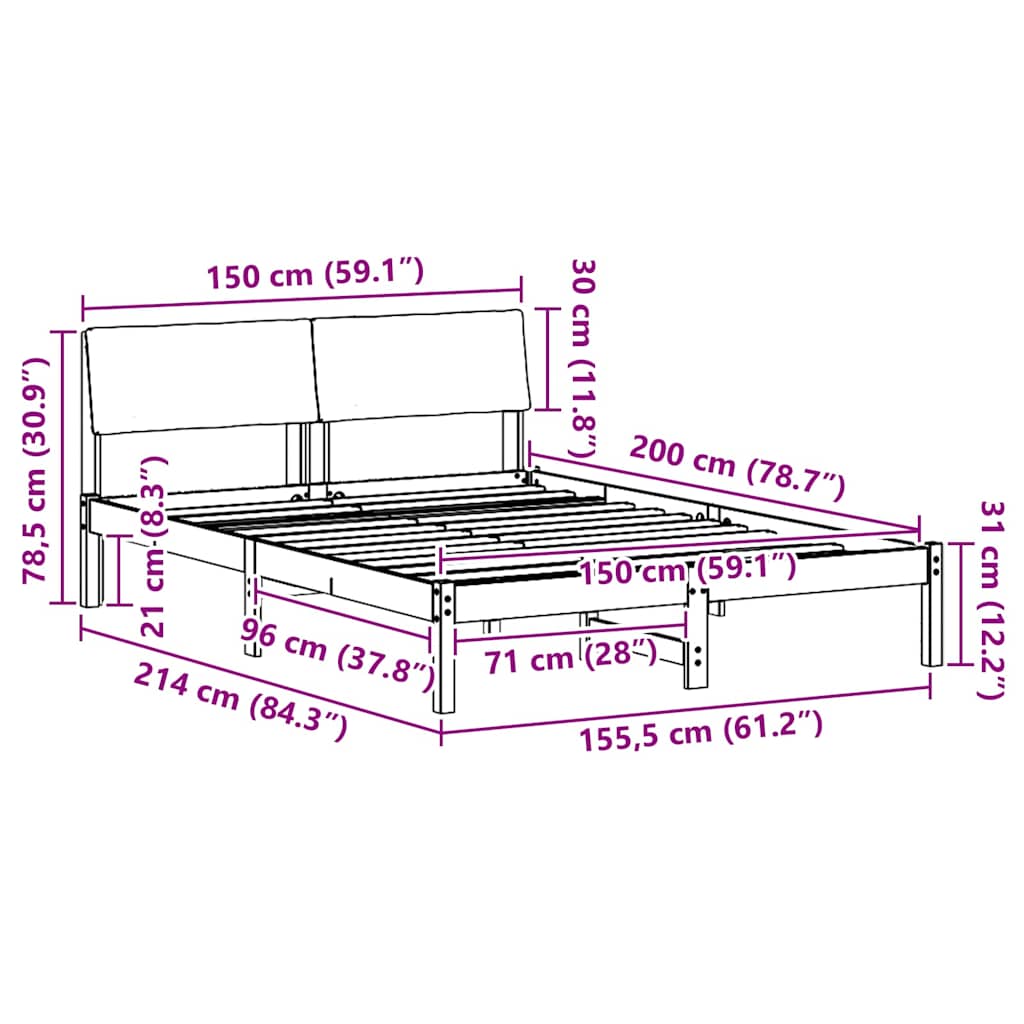 Bedframe Bruin en donkergrijs 150 x 200 cm Massief grenenhout is nu te koop bij PeponiXL, paradijselijk wonen!