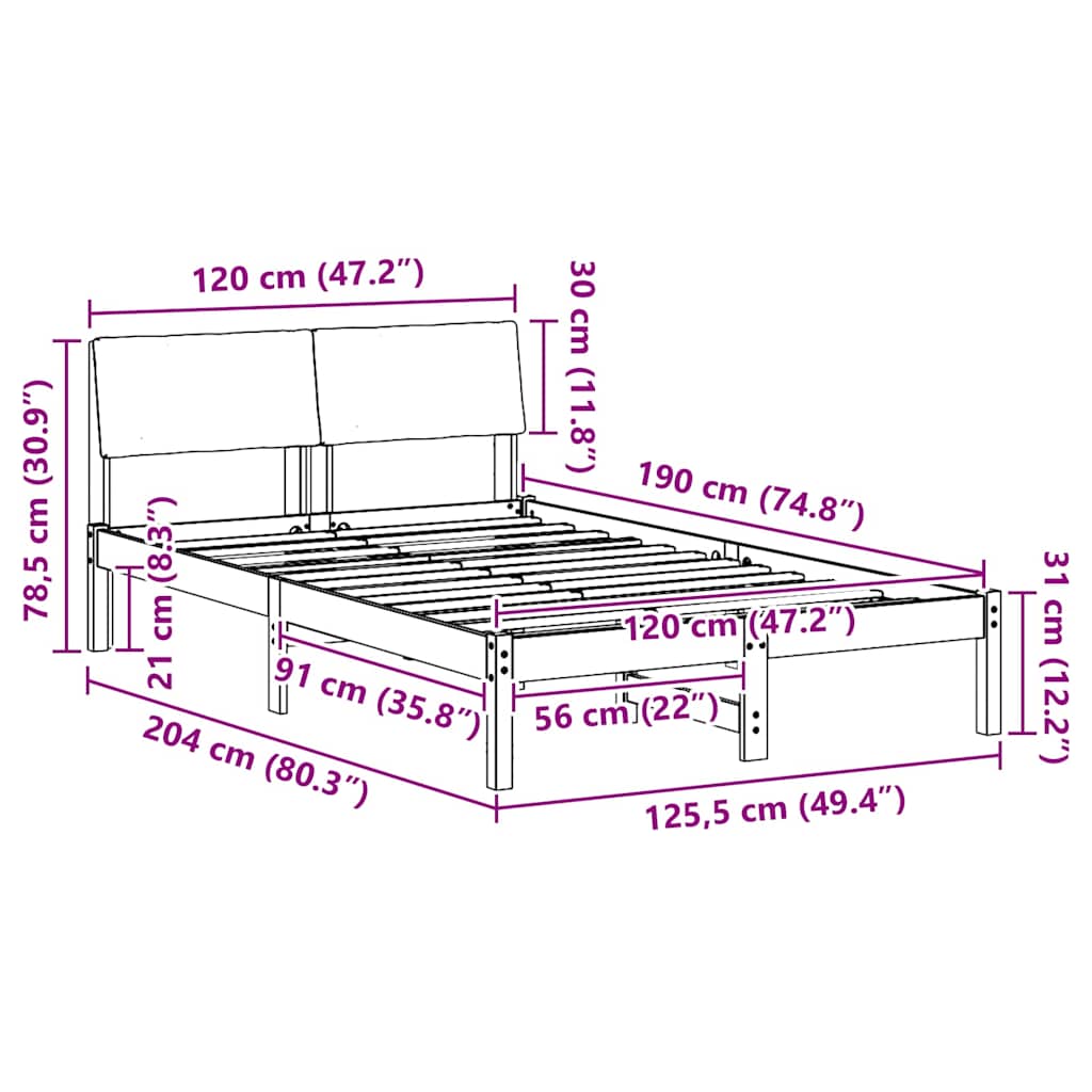 Bedframe Bruin en lichtgrijs 120 x 190 cm Massief grenenhout is nu te koop bij PeponiXL, paradijselijk wonen!