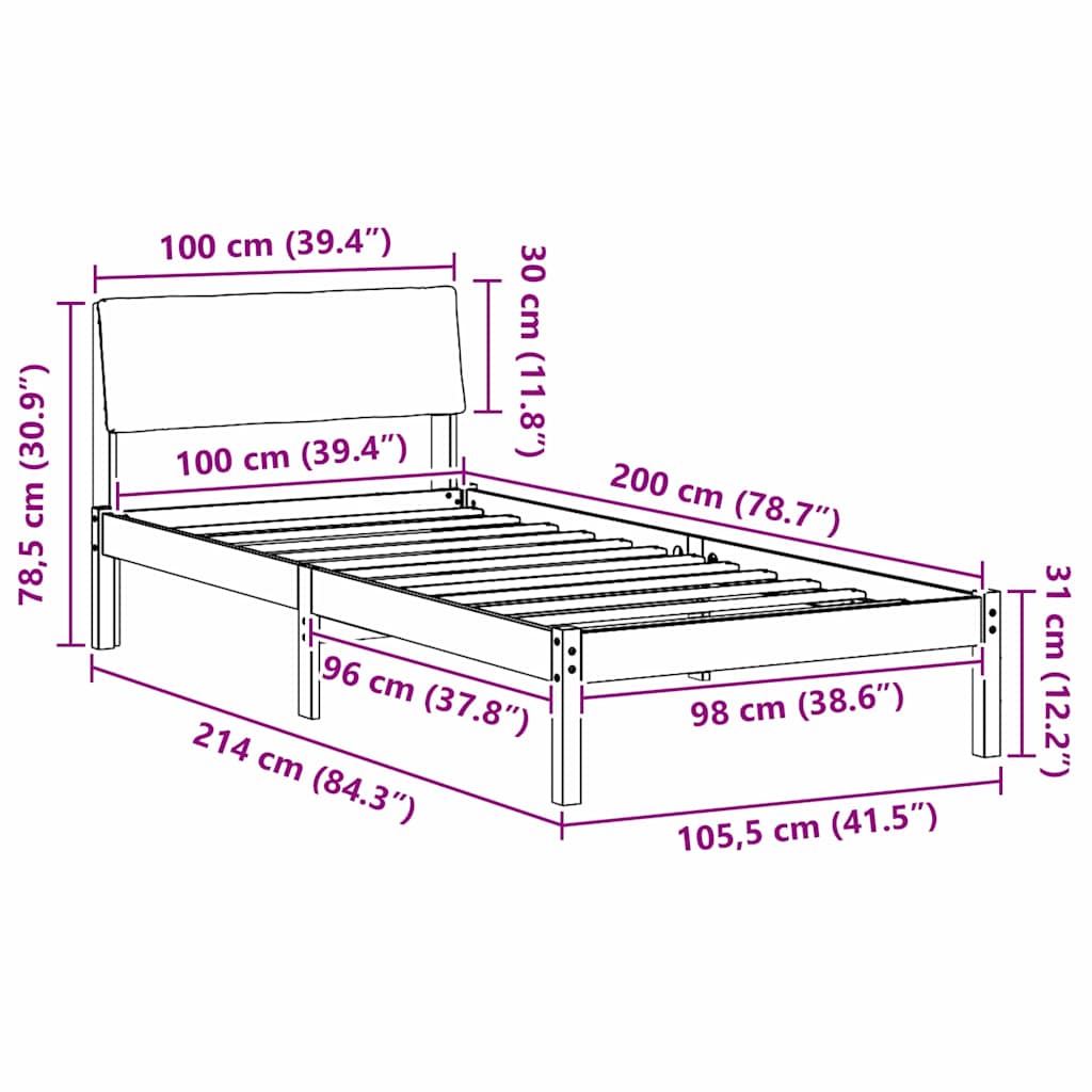 Bedframe Bruin en taupe 100 x 200 cm Massief grenenhout is nu te koop bij PeponiXL, paradijselijk wonen!