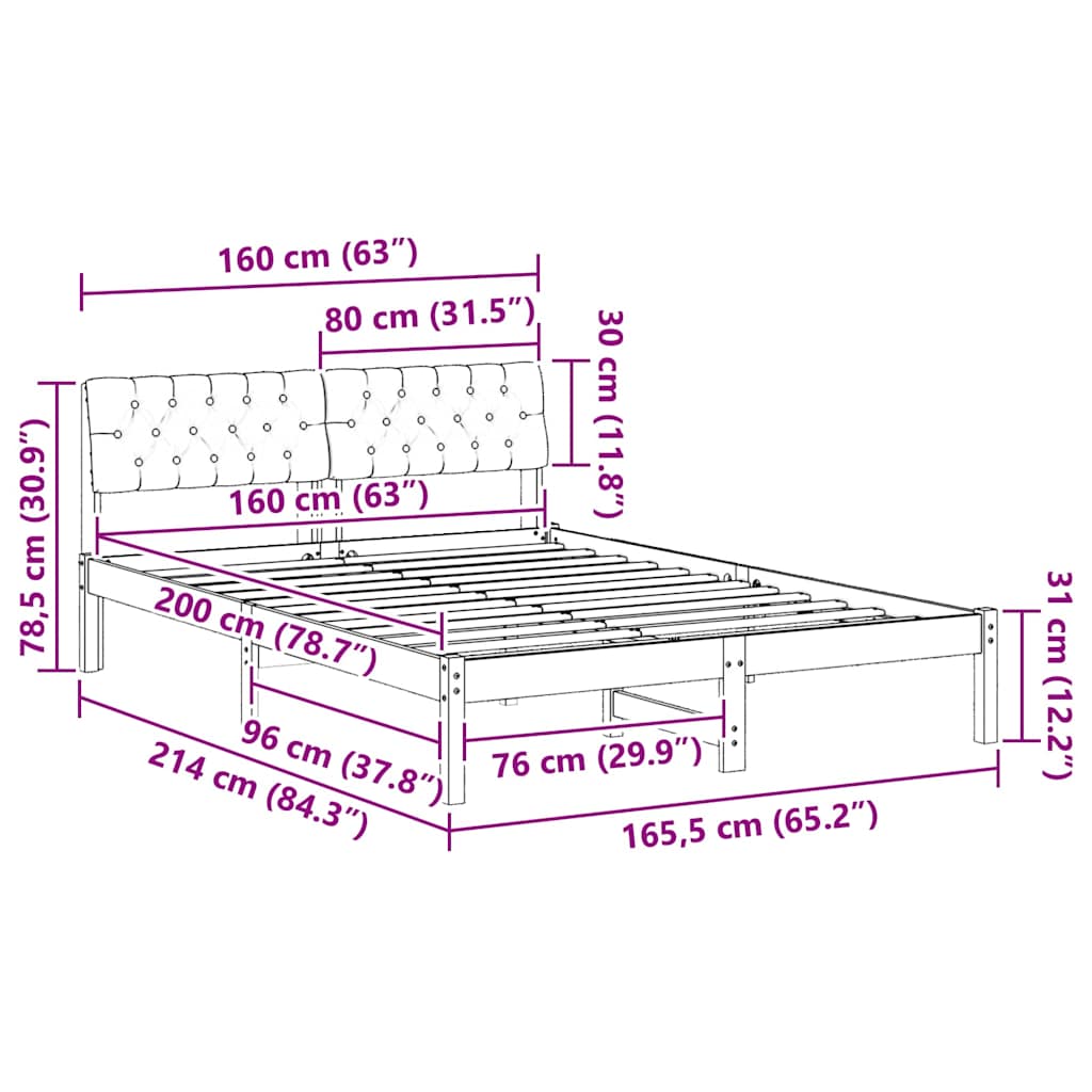 Bedframe Bruin en lichtgrijs 160 x 200 cm Massief grenenhout is nu te koop bij PeponiXL, paradijselijk wonen!