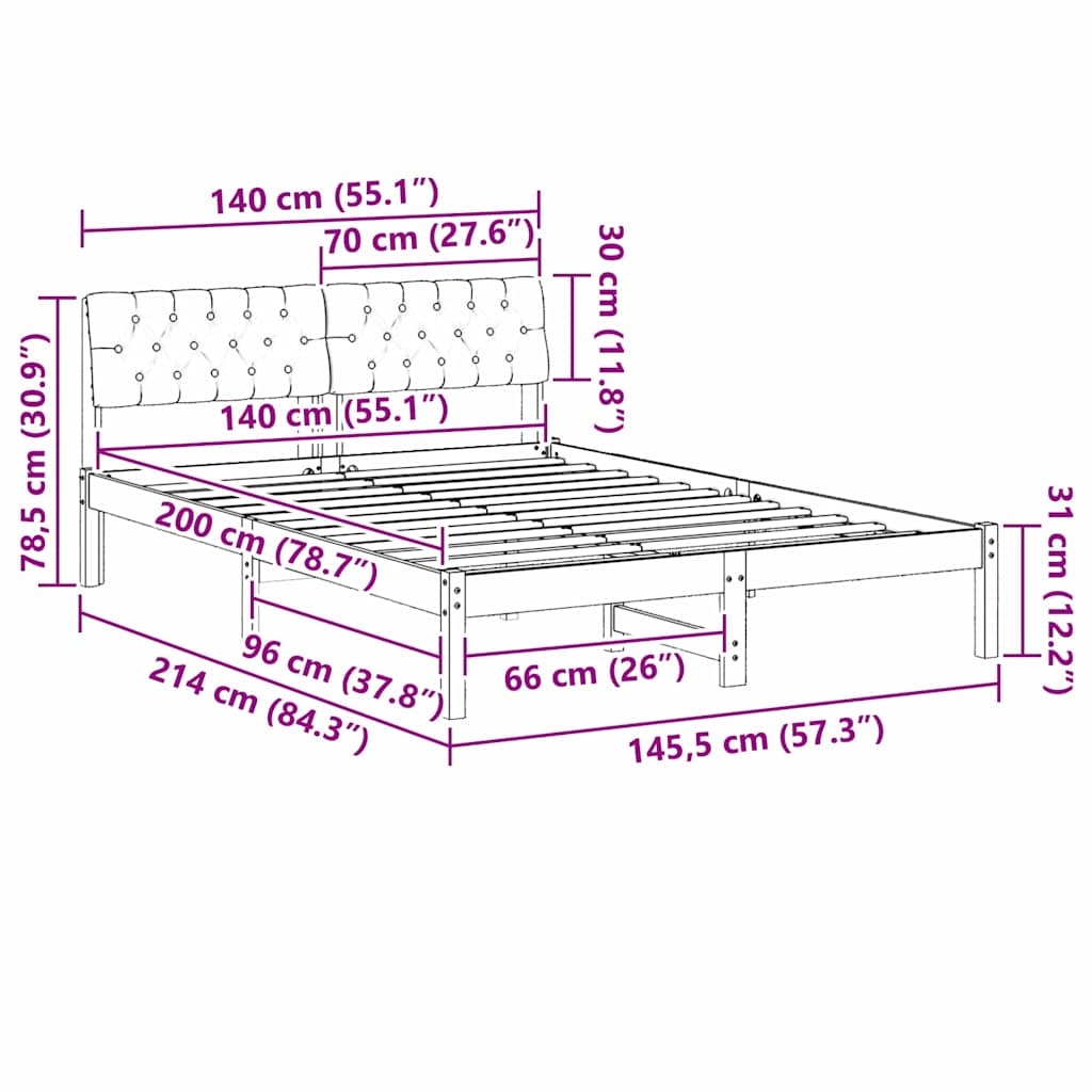 Bedframe Bruin en donkergrijs 140 x 200 cm Massief grenenhout is nu te koop bij PeponiXL, paradijselijk wonen!
